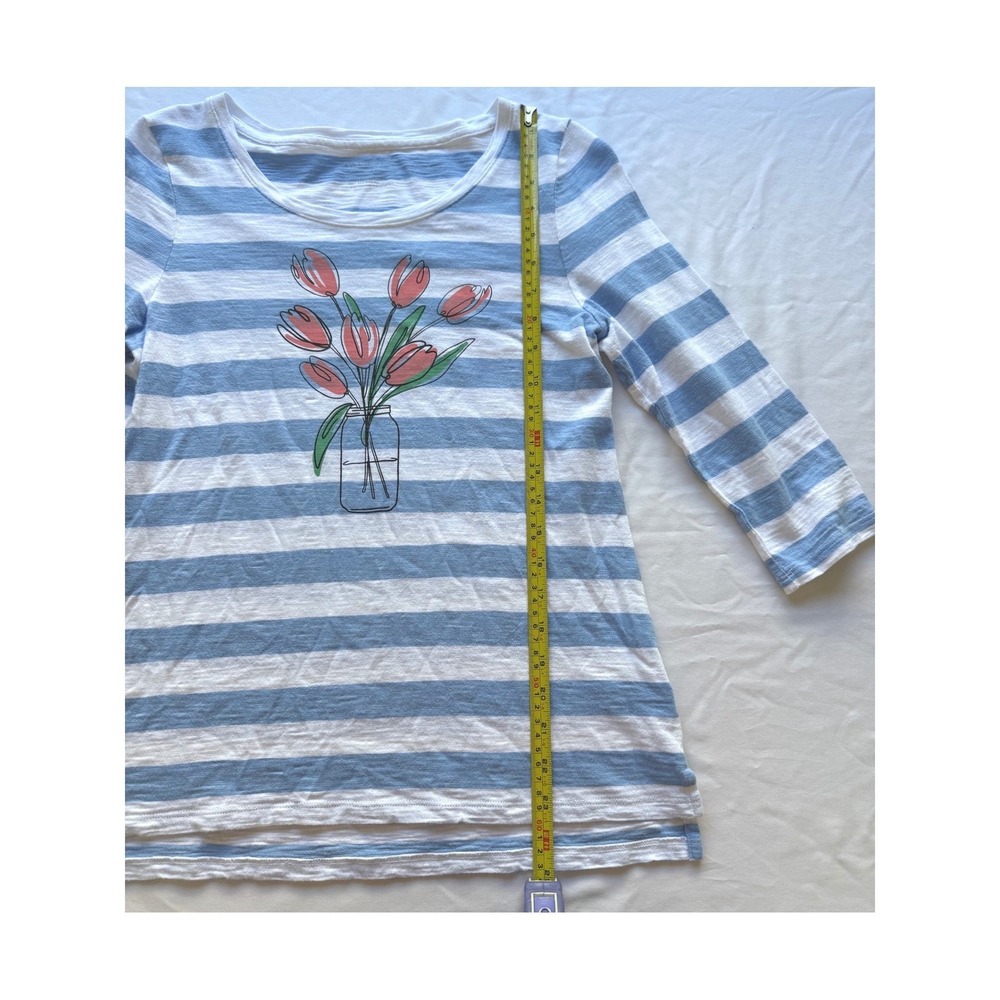 Talbots Striped Blouse Top 3/4 Sleeve Floral Size Medium Petite Nautical Coastal - Picture 6 of 8